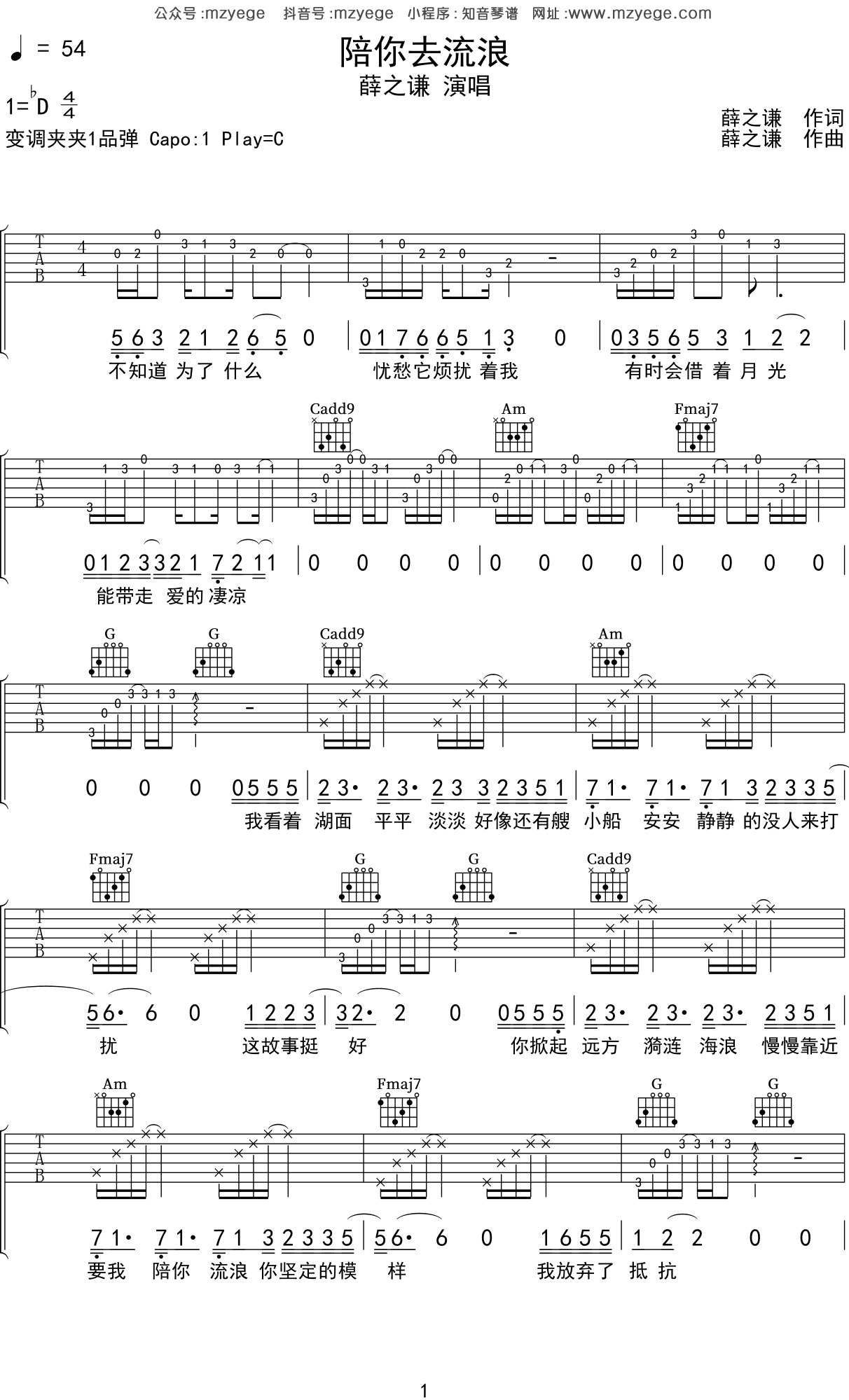 流浪吉他谱_卢焱_C调弹唱88%单曲版 - 吉他世界