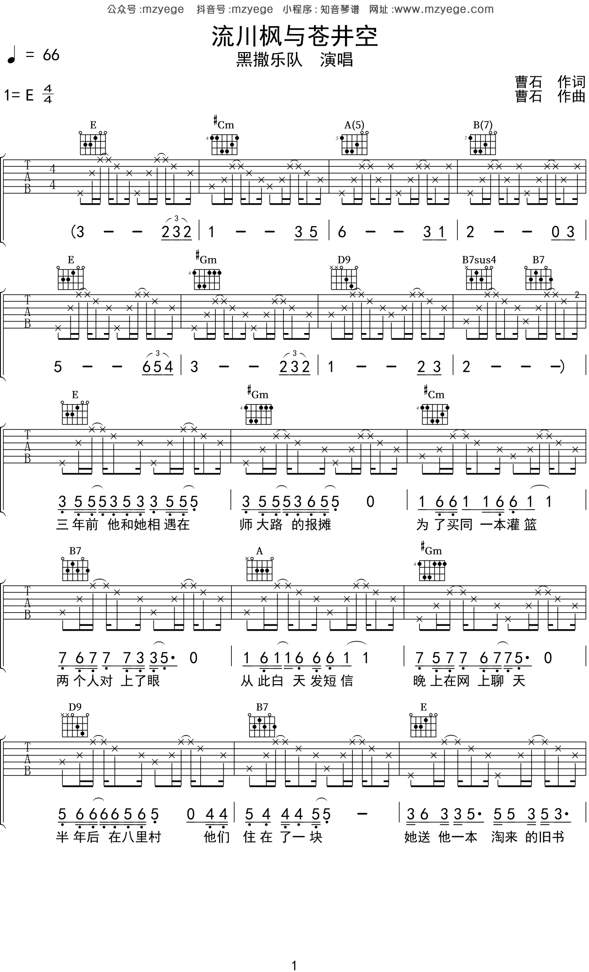 流川枫与苍井空（吉他六线谱）_简谱_搜谱网